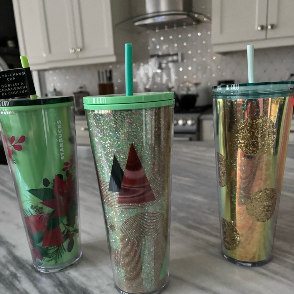 Three Starbucks Christmas collectors, 24 ounce tumblers, new unused collectable